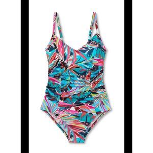 Aqua Green Turquoise and Pink One Piece Swimsuit Size Small New